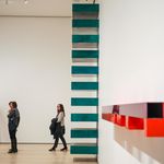 A turquoise block piece at the donald judd exhibit